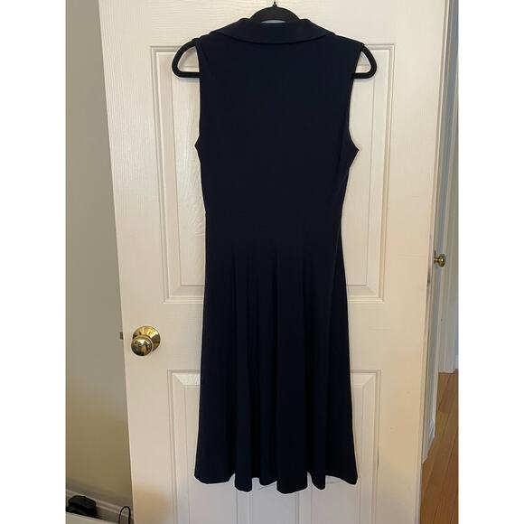 NWT Tommy Hilfiger Dress Sz 6 Collared TwistFront Midi Formal Black Navy Stretch - Picture 2 of 9
